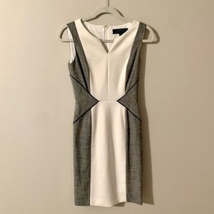 Tahari Grey and White Sheath Dress